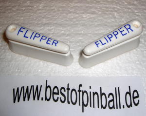 Flipperfinger weiß 2" abgerundet mit blauen Buchstaben (Paar)